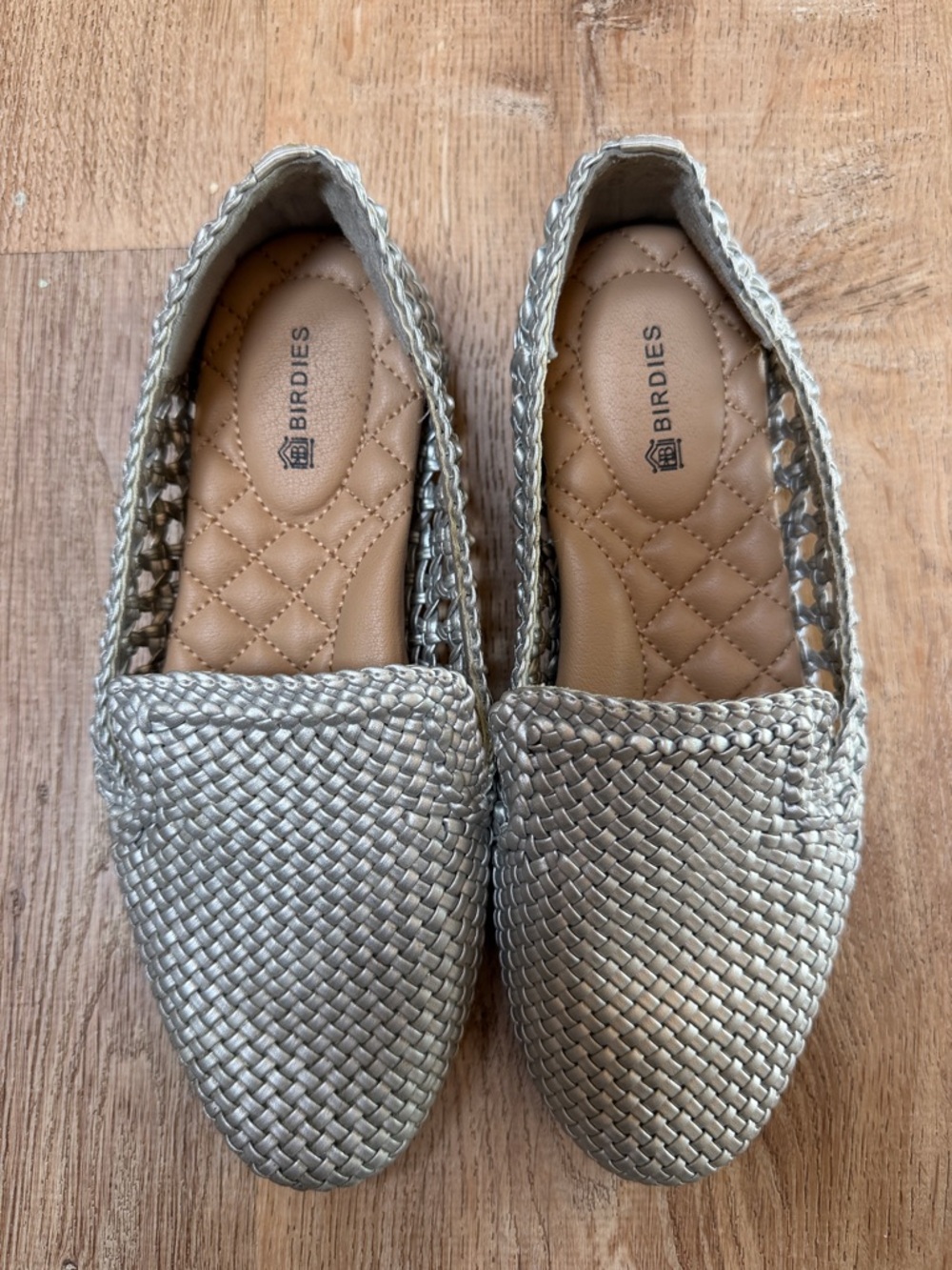 Birdies Metallic Woven Slip-On Loafers - Silver